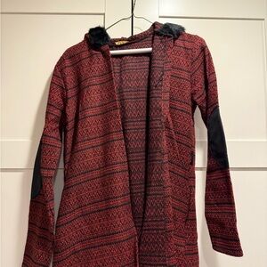 Red and Black Patterned Women's cardigan
